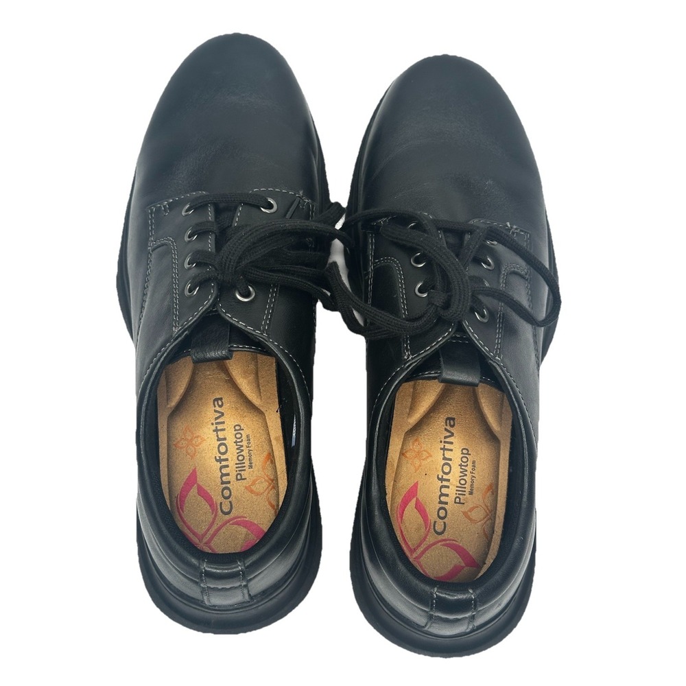 Comfortiva Mariah Black Leather Lace Up‎ Water Proof Comfort Sneakers Women 9.5M